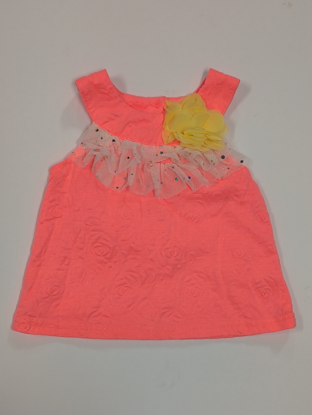 Little Lass Neon Coral Tank Top with Yellow Flower